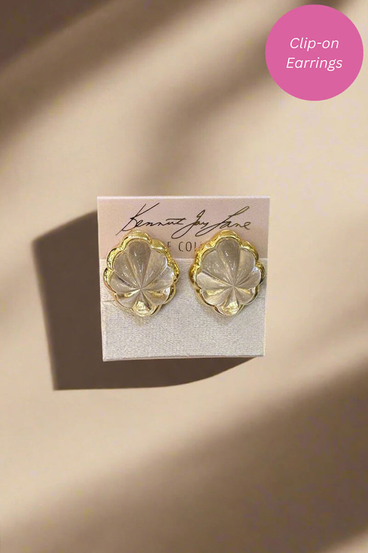 Kenneth Jay Lane Clear Domed Scalloped Button Clip Earring