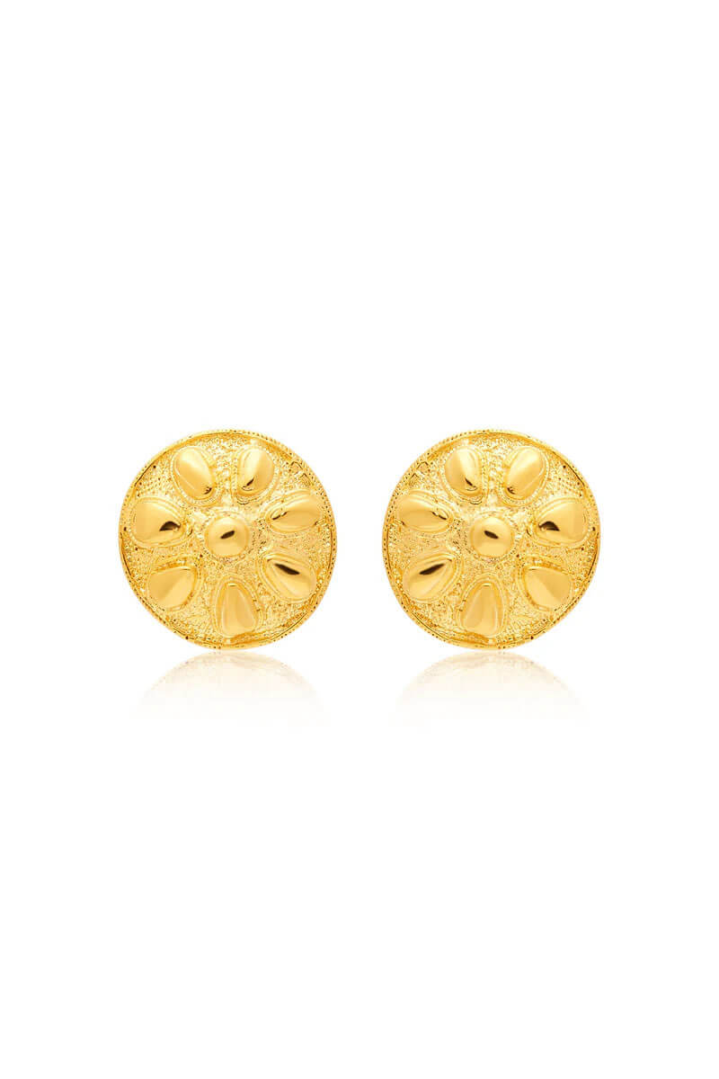 Kenneth Jay Lane Satin Gold Sand Dollar Clip Earrings