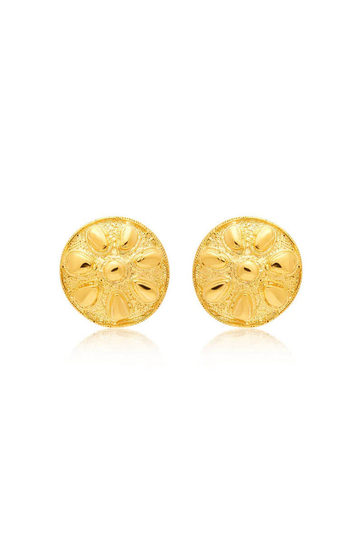 Kenneth Jay Lane Satin Gold Sand Dollar Clip Earrings