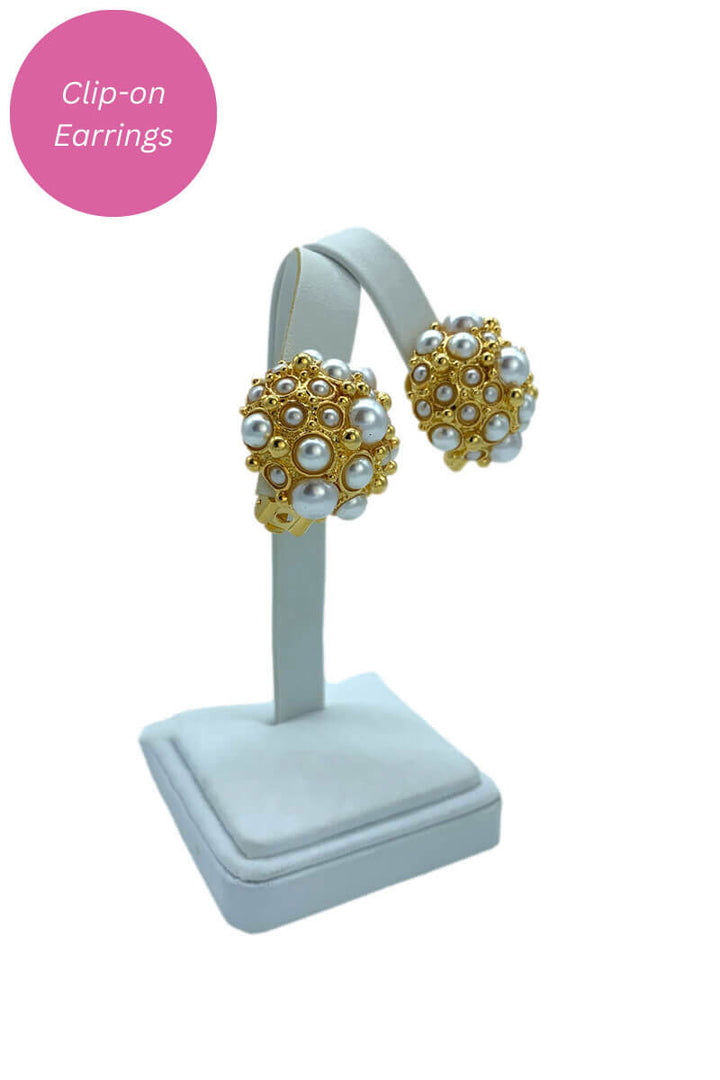 Kenneth Jay Lane Gold and Pearl Cabochon Earring