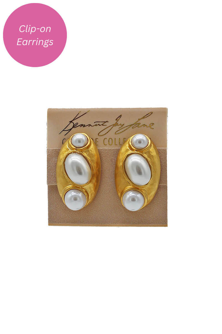Kenneth Jay Lane Gold & Pearl Cab Earrings