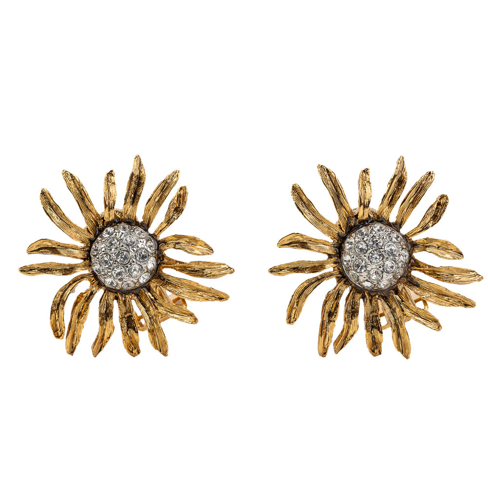 Kenneth Jay Lane Antique Gold Flower Clip Earring - Mildred Hoit