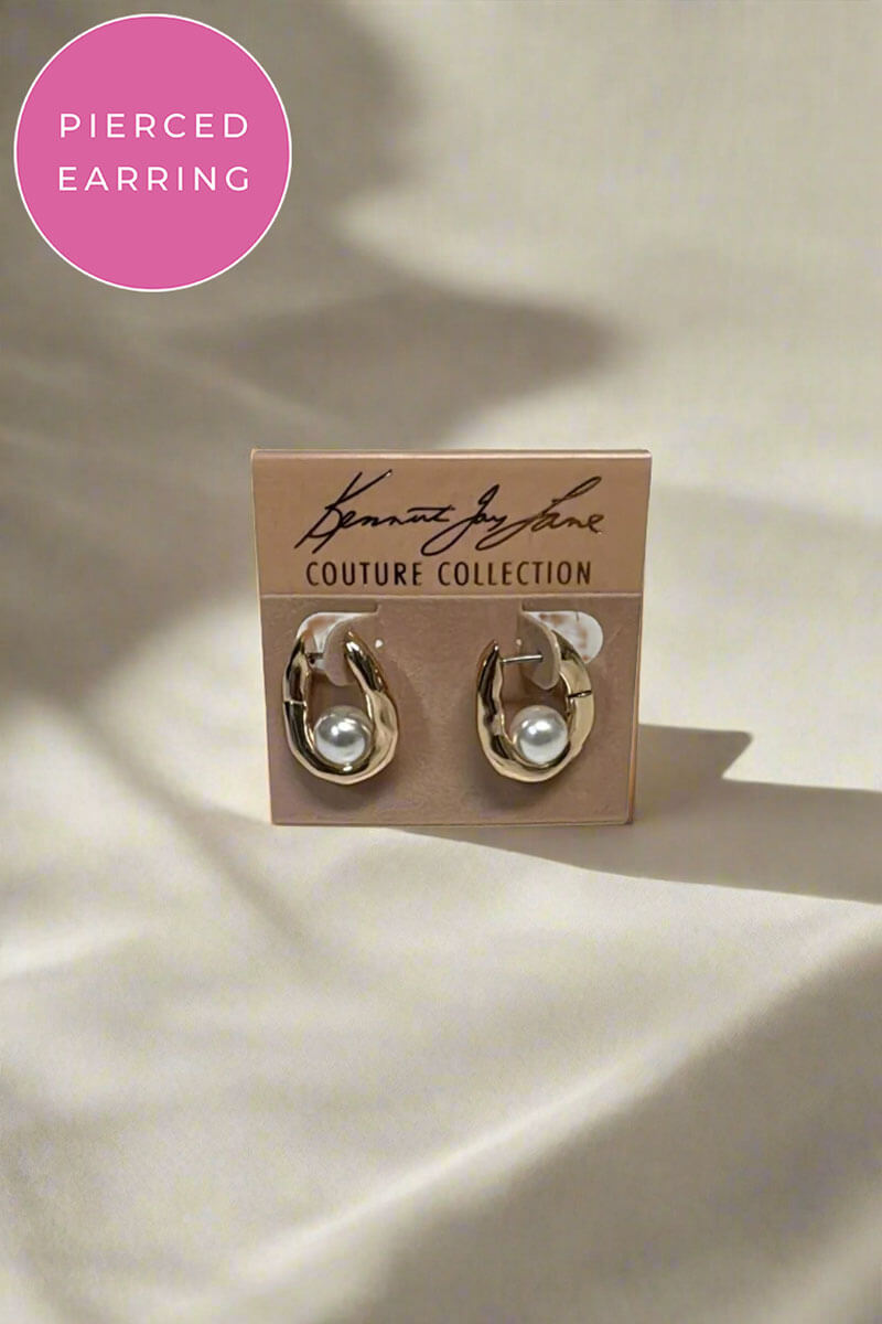 Kenneth Jay Lane "U" Shaped Hoop Earring with Pearl Center