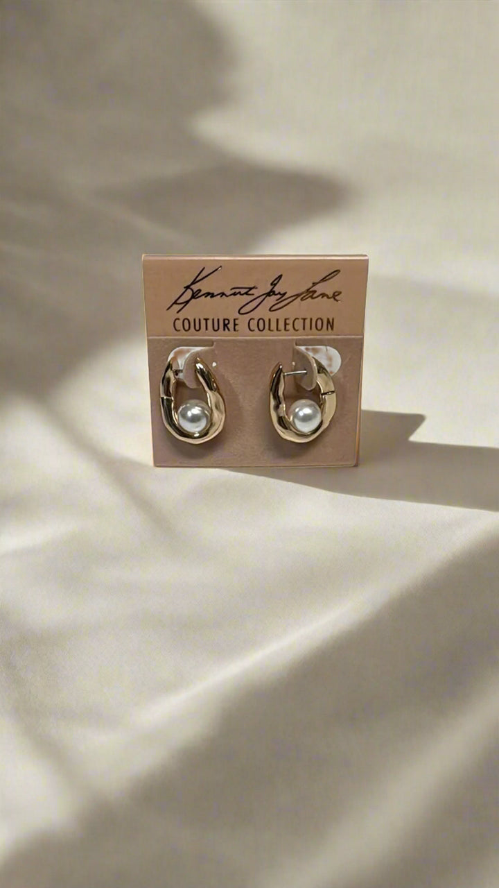 Kenneth Jay Lane "U" Shaped Hoop Earring with Pearl Center - Mildred Hoit