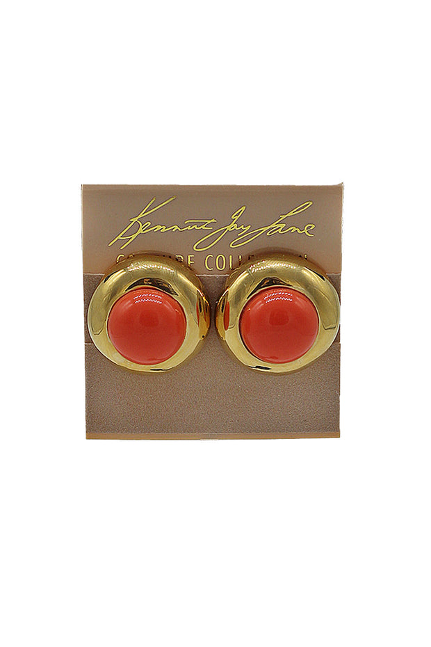 Kenneth Jay Lane Gold Earring with Coral Center