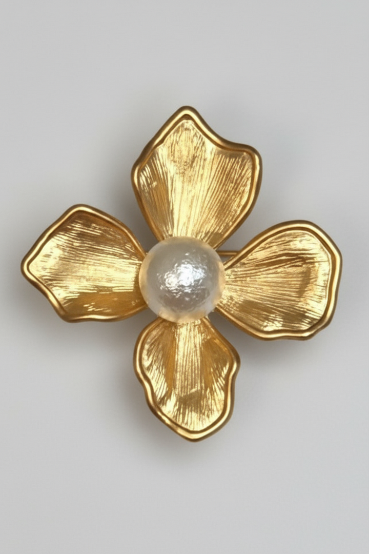 Kenneth Jay Lane Small Gold with Pearl Center Flower Pin - Mildred Hoit