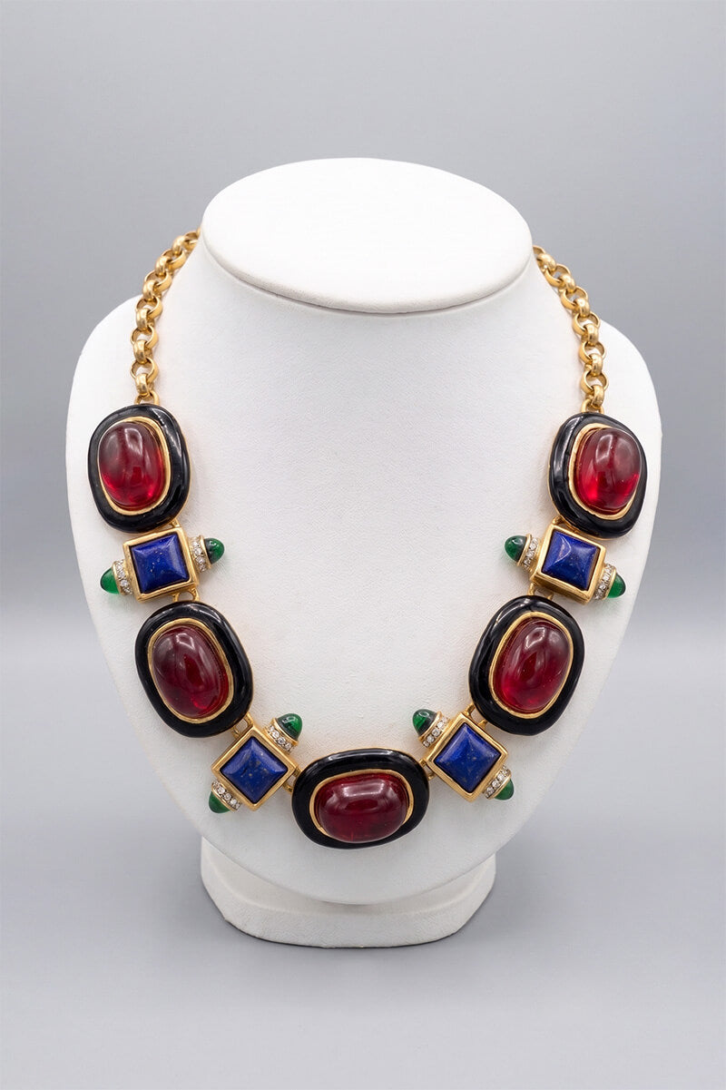 Kenneth Jay Lane Ruby Lapis and Emerald Necklace