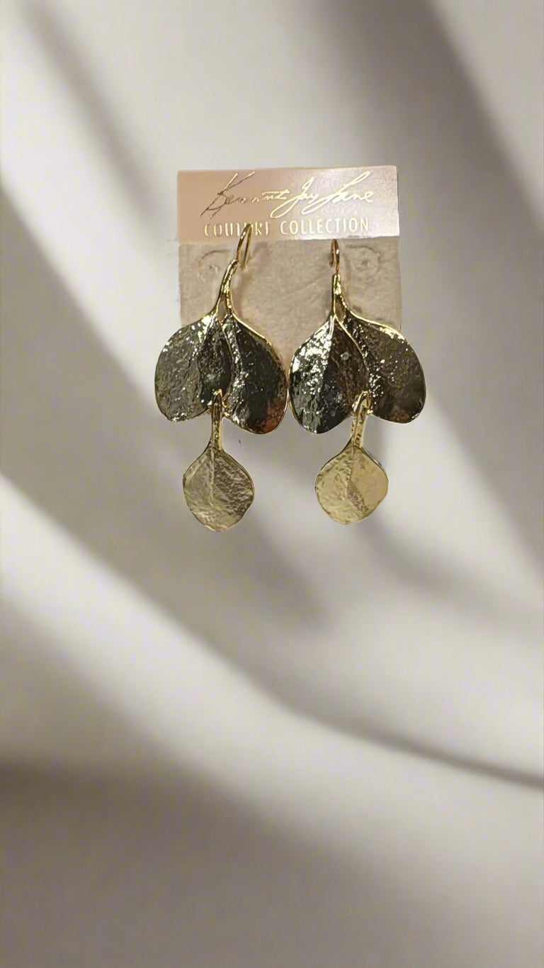 Kenneth Jay Lane Satin Gold Long Leaf Pierced Earrings