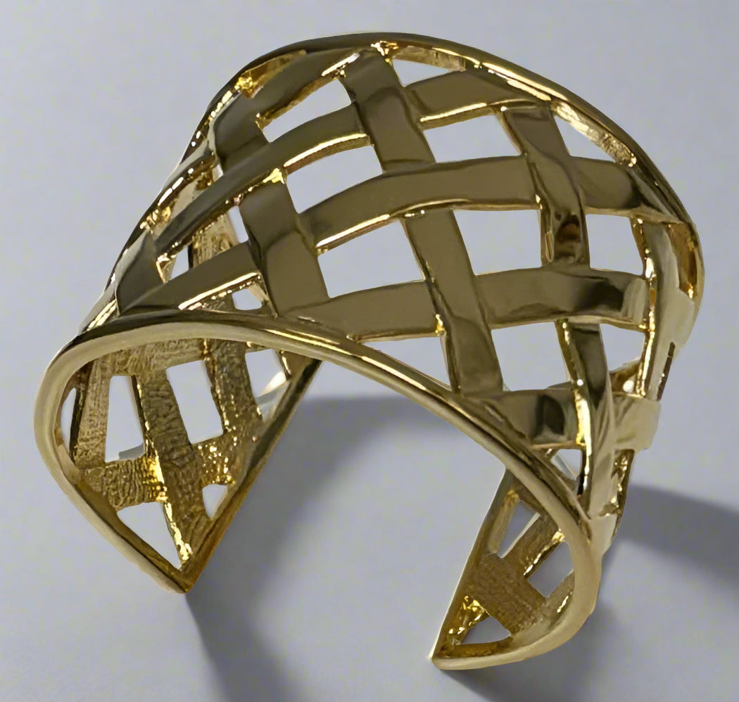 Kenneth Jay Lane Polished Gold Basketweave Cuff - Mildred Hoit