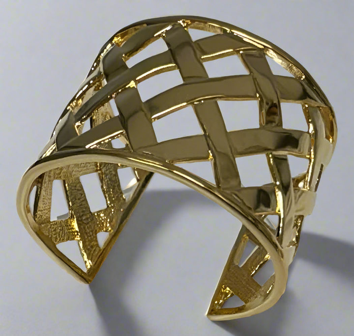 Kenneth Jay Lane Polished Gold Basketweave Cuff - Mildred Hoit
