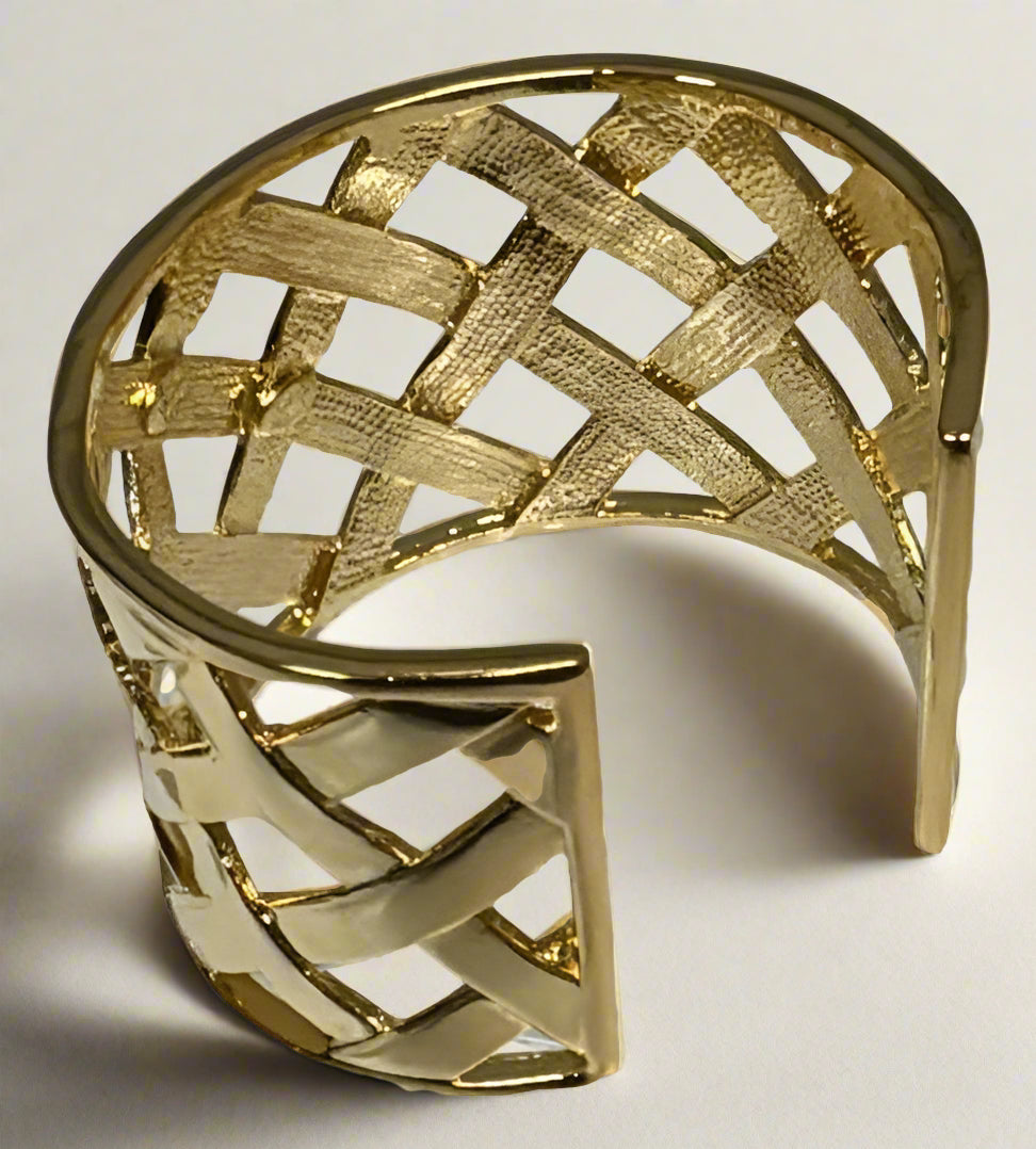 Kenneth Jay Lane Polished Gold Basketweave Cuff - Mildred Hoit