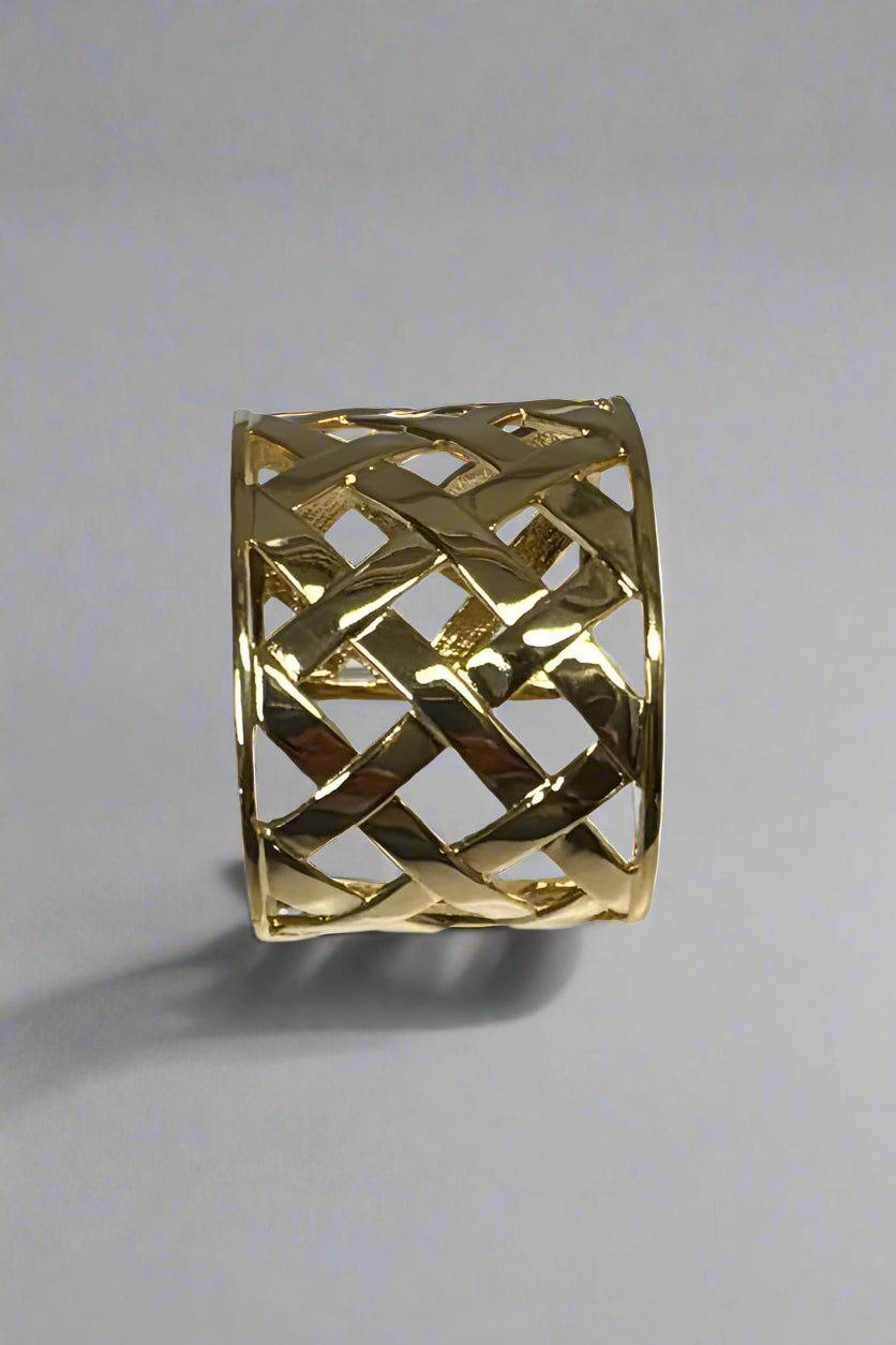 Kenneth Jay Lane Polished Gold Basketweave Cuff - Mildred Hoit