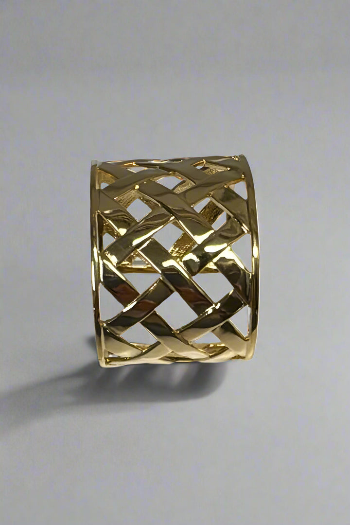 Kenneth Jay Lane Polished Gold Basketweave Cuff - Mildred Hoit