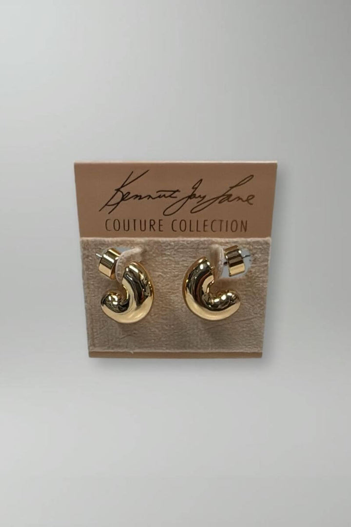 Kenneth Jay Lane Polished Gold Half Hoop Huggie Earrings - Mildred Hoit
