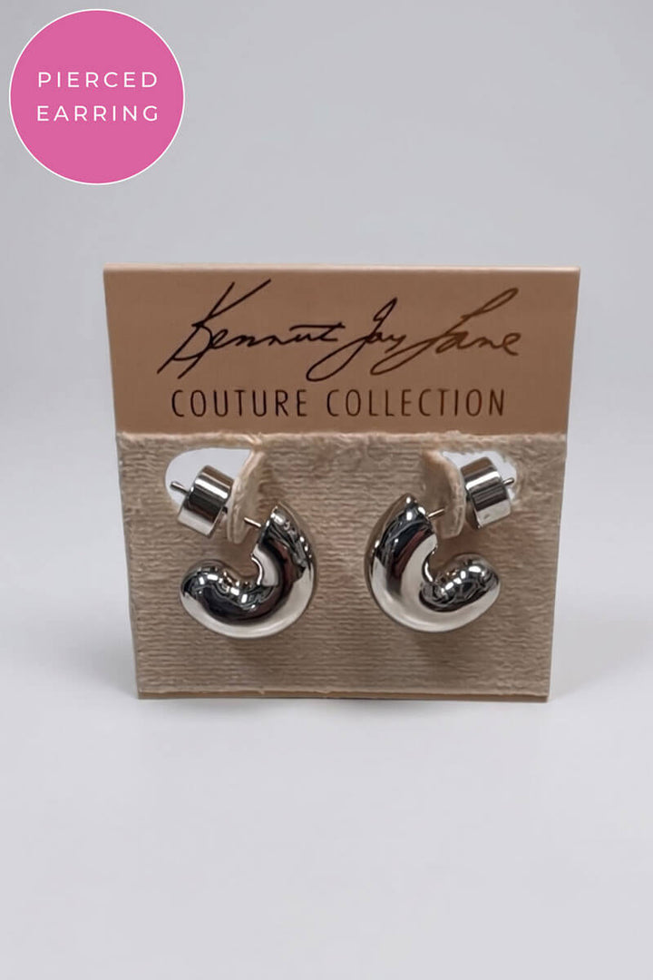 Kenneth Jay Lane Polished Silver Half Hoop Huggie Earrings