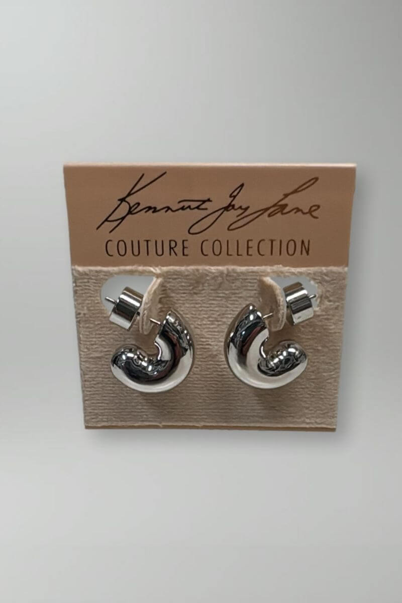 Kenneth Jay Lane Polished Silver Half Hoop Huggie Earrings - Mildred Hoit