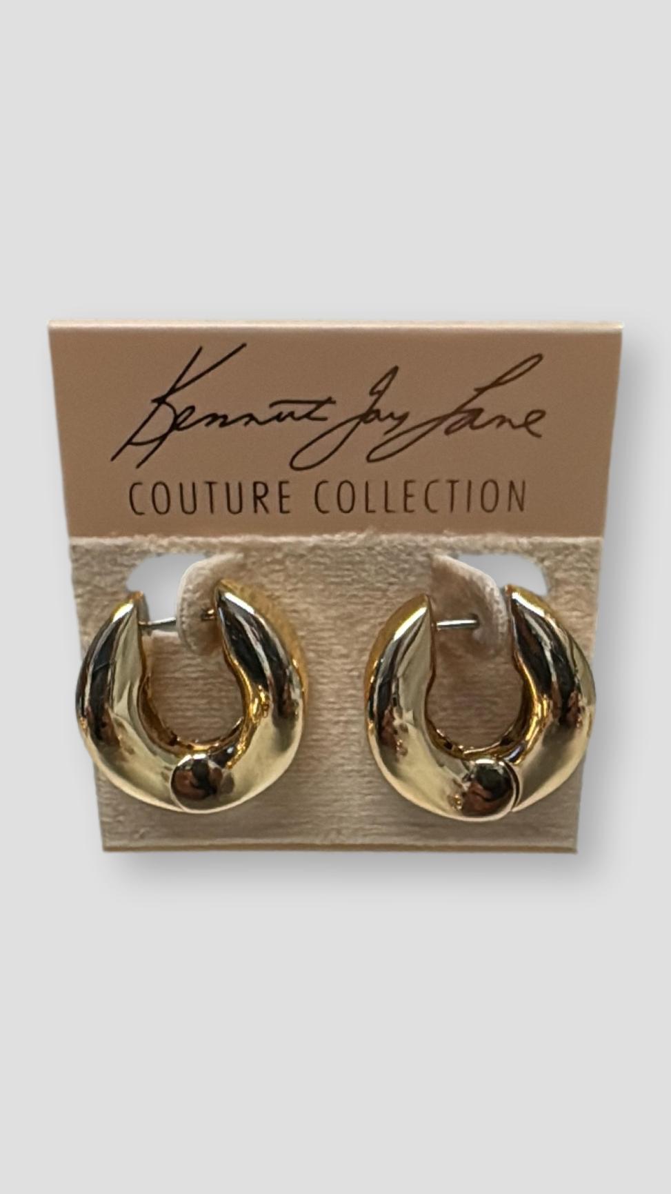 Kenneth Jay Lane Polished Gold Hoop Huggie Pierced Earring - Mildred Hoit