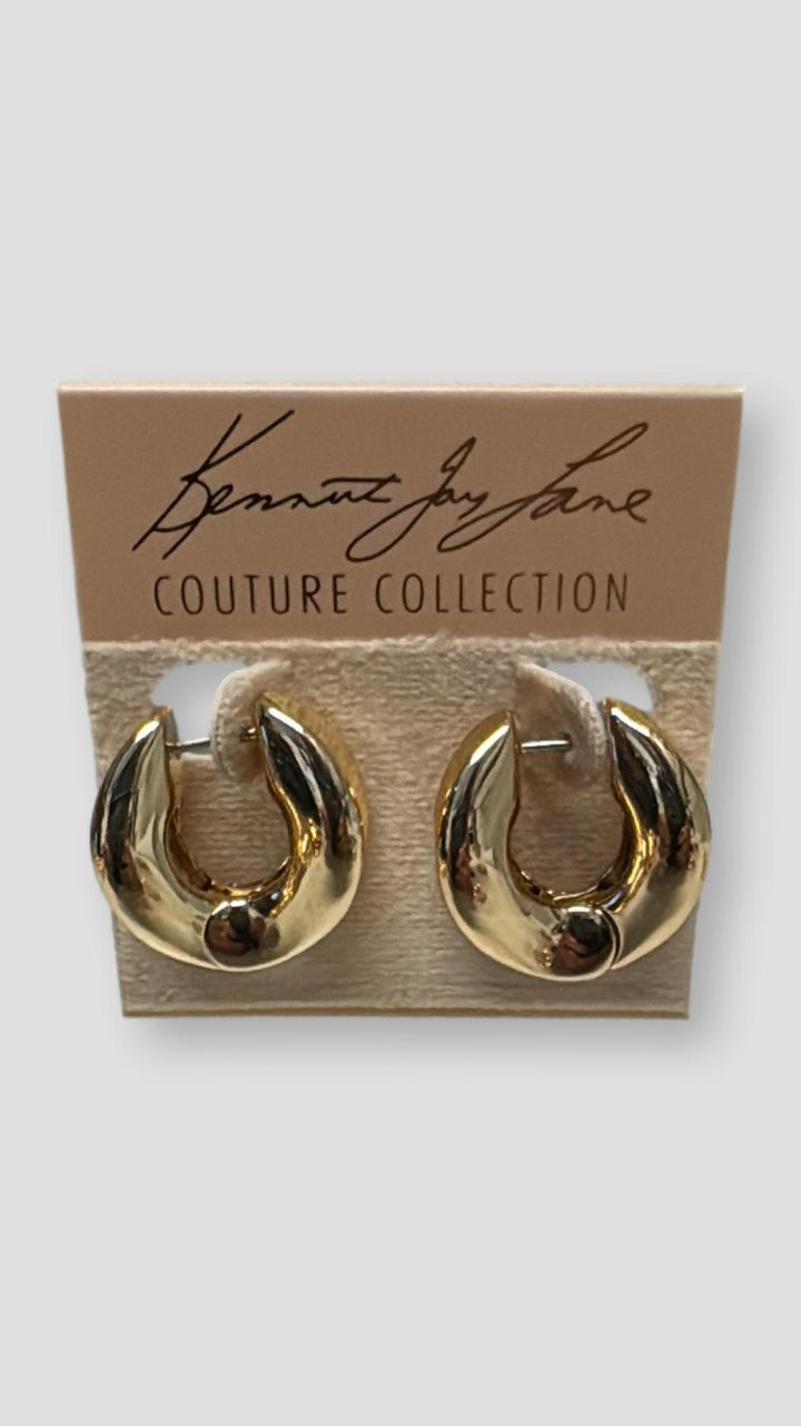 Kenneth Jay Lane Polished Gold Hoop Huggie Pierced Earring - Mildred Hoit