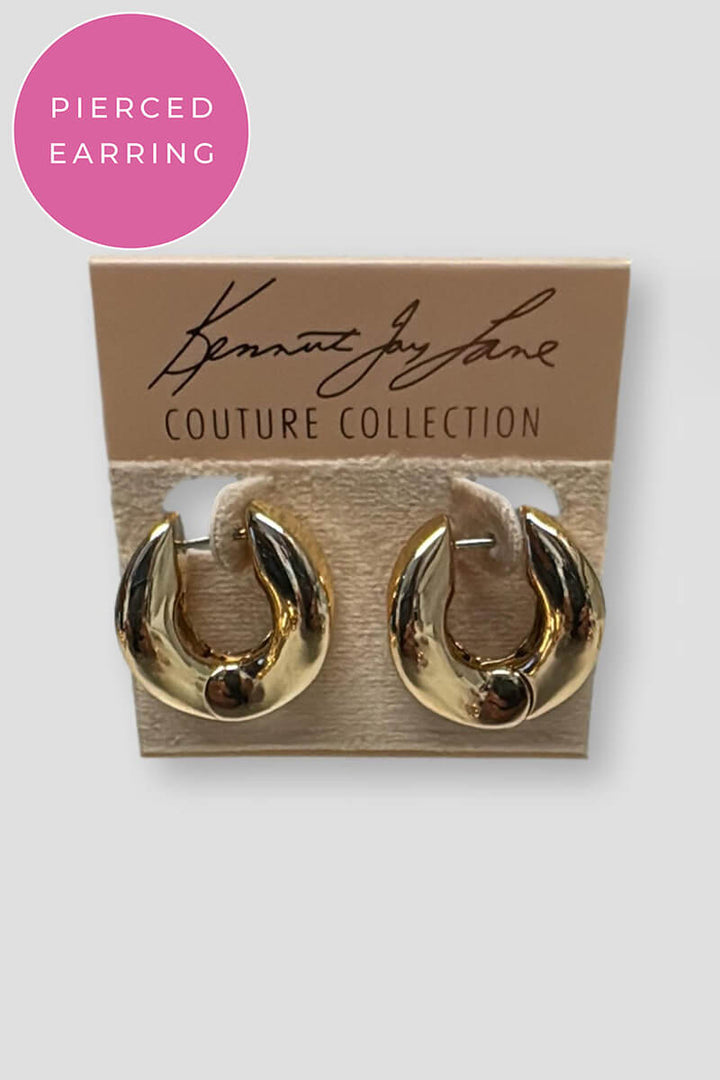 Kenneth Jay Lane Polished Gold Hoop Huggie Pierced Earring