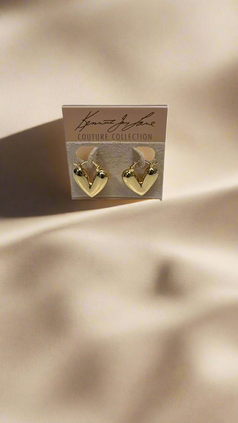 Kenneth Jay Lane Polished Gold Heart Drop Pierced Earrings - Mildred Hoit