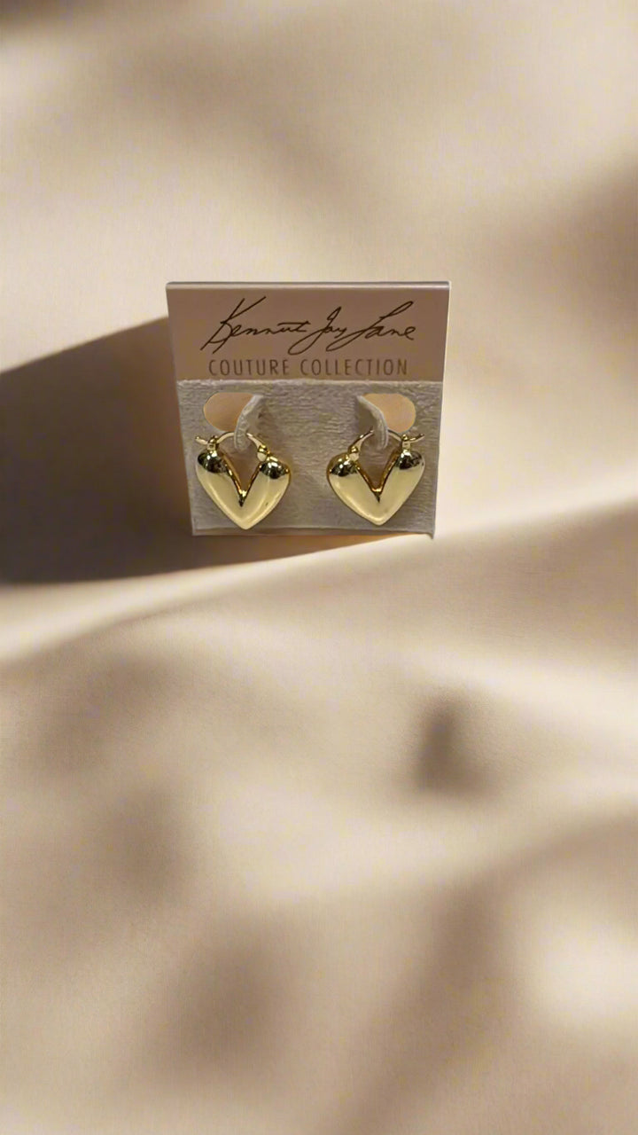 Kenneth Jay Lane Polished Gold Heart Drop Pierced Earrings - Mildred Hoit