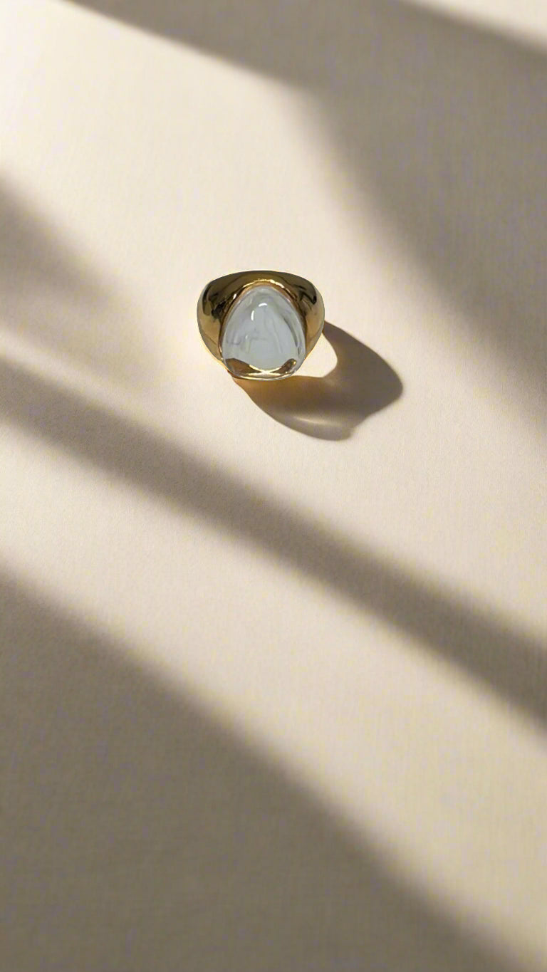 Kenneth Jay Lane Polished Gold & Clear Cabochon Nugget Ring