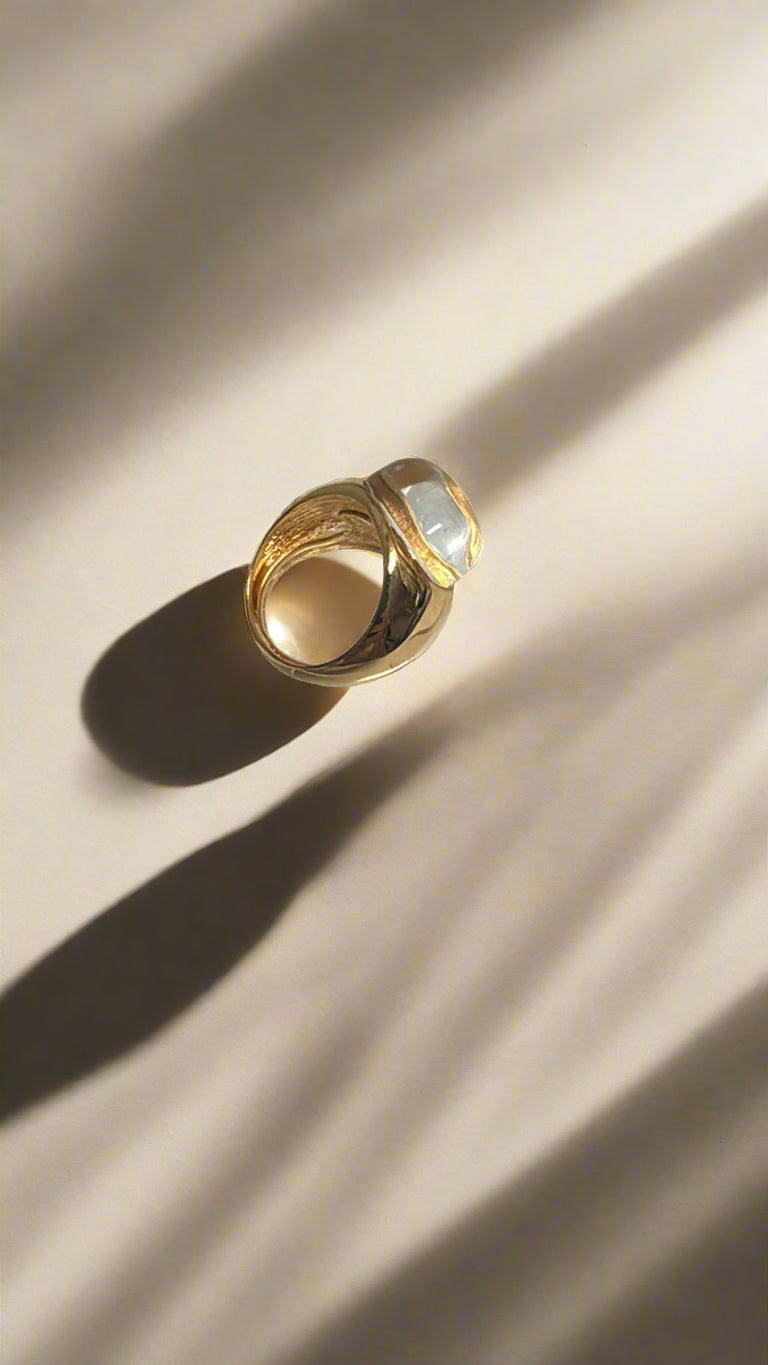 Kenneth Jay Lane Polished Gold & Clear Cabochon Nugget Ring