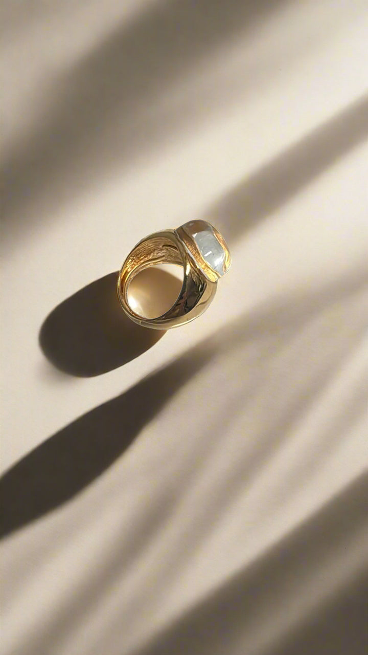 Kenneth Jay Lane Polished Gold & Clear Cabochon Nugget Ring