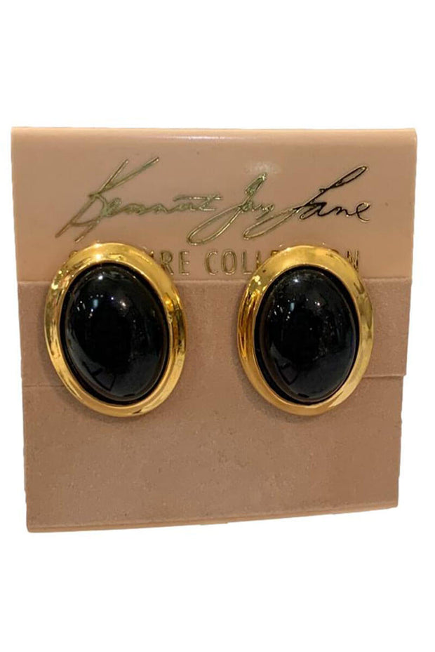 Kenneth Jay Lane Black and Gold Oval Earrings available at Mildred Hoit in Palm Beach.