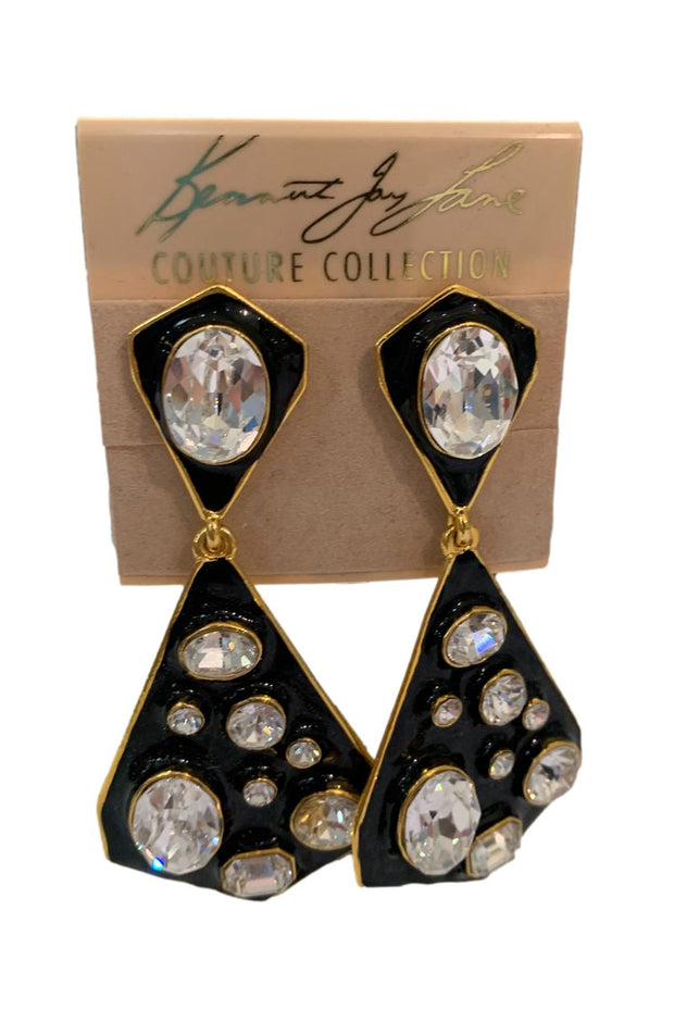Kenneth Jay Lane Black Geometric Earrings with Crystals