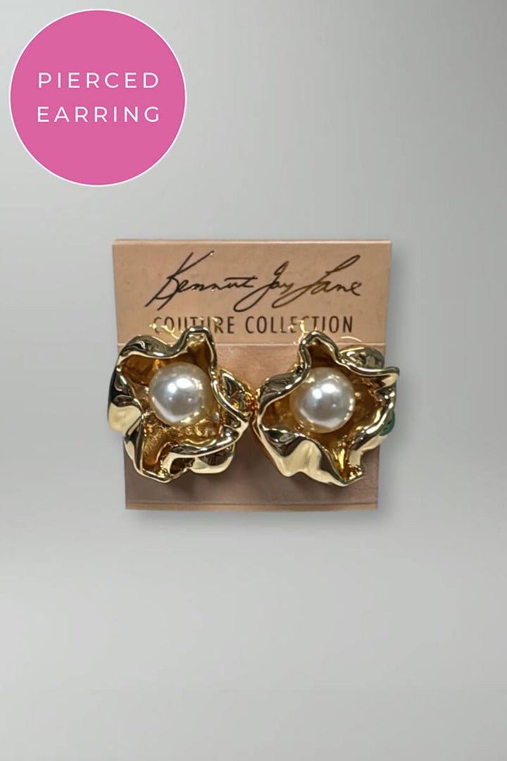 Kenneth Jay Lane Gold Flower with Pearl Center Earrings