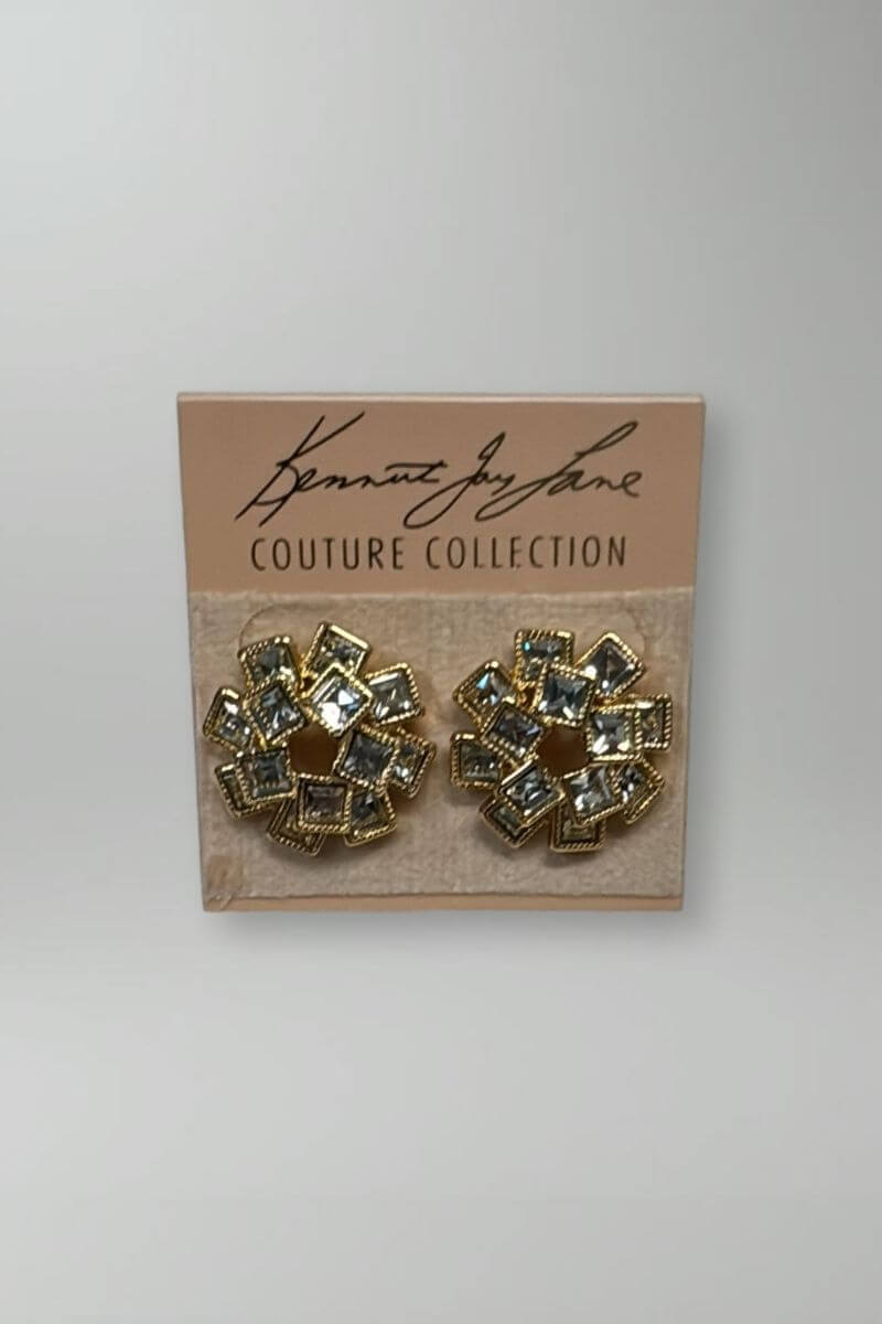 Kenneth Jay Lane Gold with Square Crystal Cluster Earrings - Mildred Hoit
