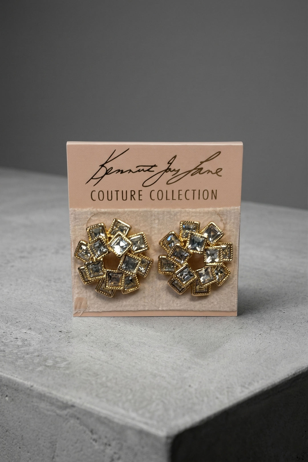 Kenneth Jay Lane Gold with Square Crystal Cluster Earrings - Mildred Hoit