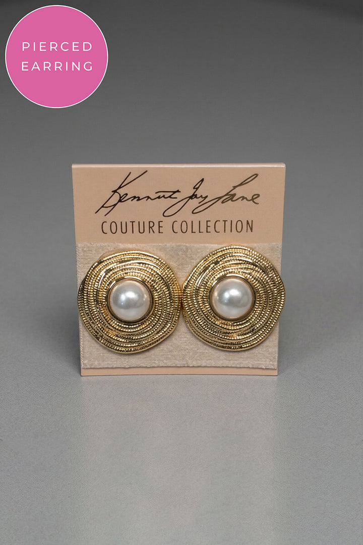 Kenneth Jay Lane Gold Spiral Wrap with Pearl Center Earrings