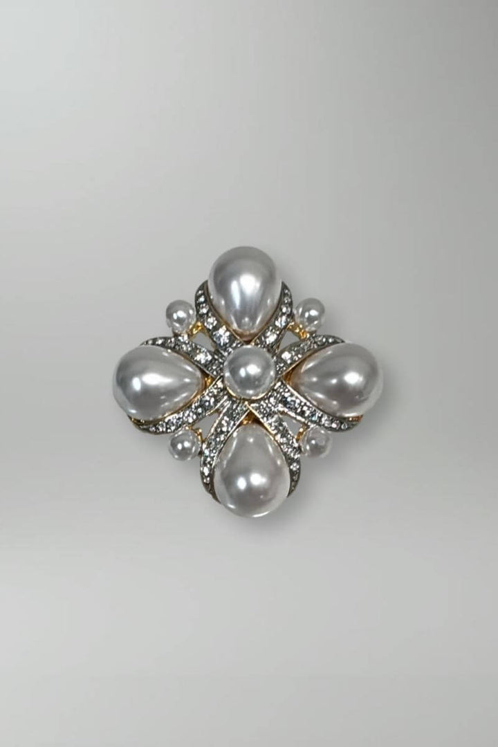 Kenneth Jay Lane Gold with Crystal Pearl Pin - Mildred Hoit