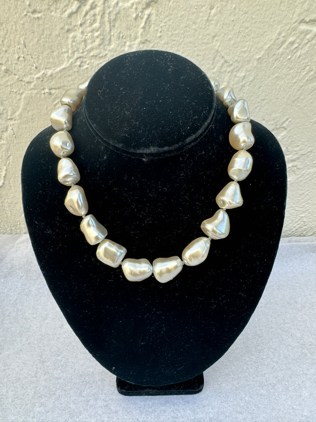 Kenneth Jay Lane Grey Pearl Necklace available at Mildred Hoit in Palm Beach.