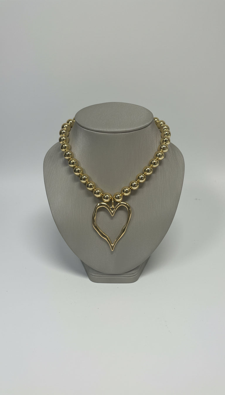 Kenneth Jay Lane Gold Bead Necklace with Heart Pendant - Mildred Hoit