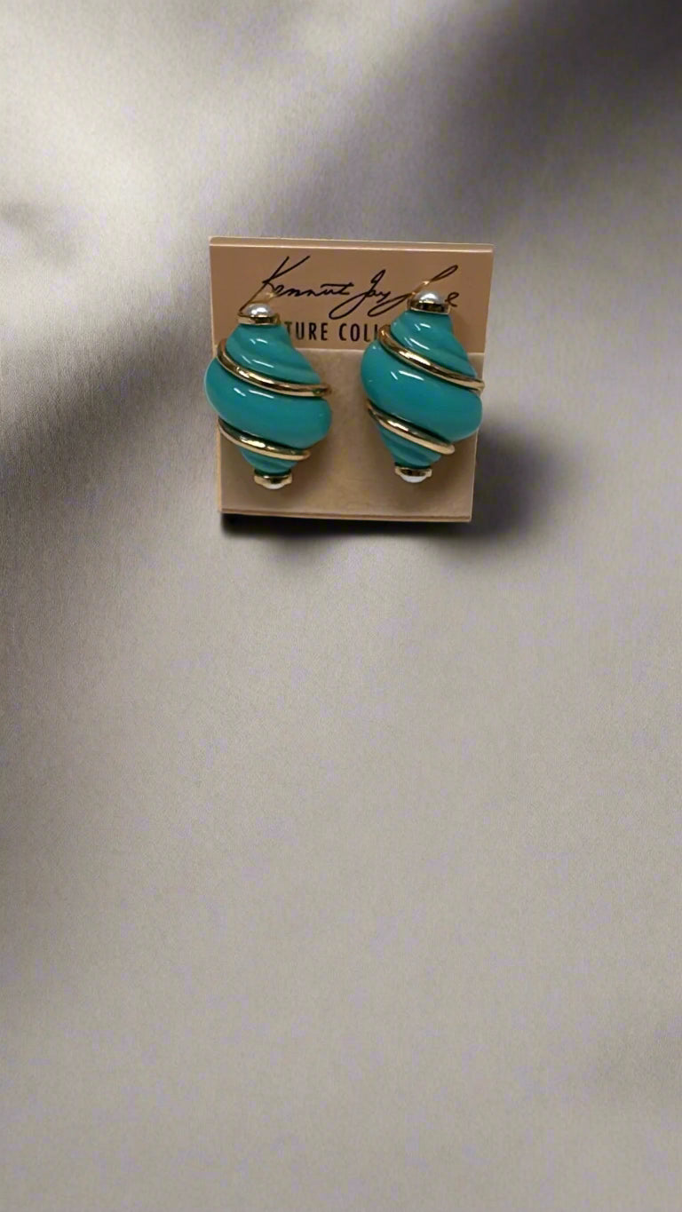Kenneth Jay Lane Gold Turquoise & Pearl Tip Shell Clip Earring - Mildred Hoit