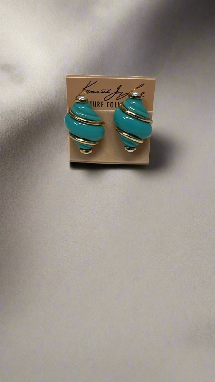 Kenneth Jay Lane Gold Turquoise & Pearl Tip Shell Clip Earring - Mildred Hoit