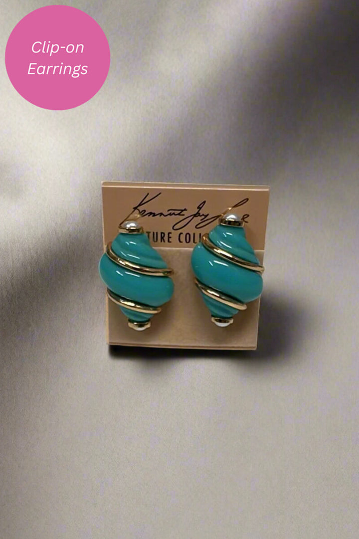 Kenneth Jay Lane Gold Turquoise & Pearl Tip Shell Clip Earring