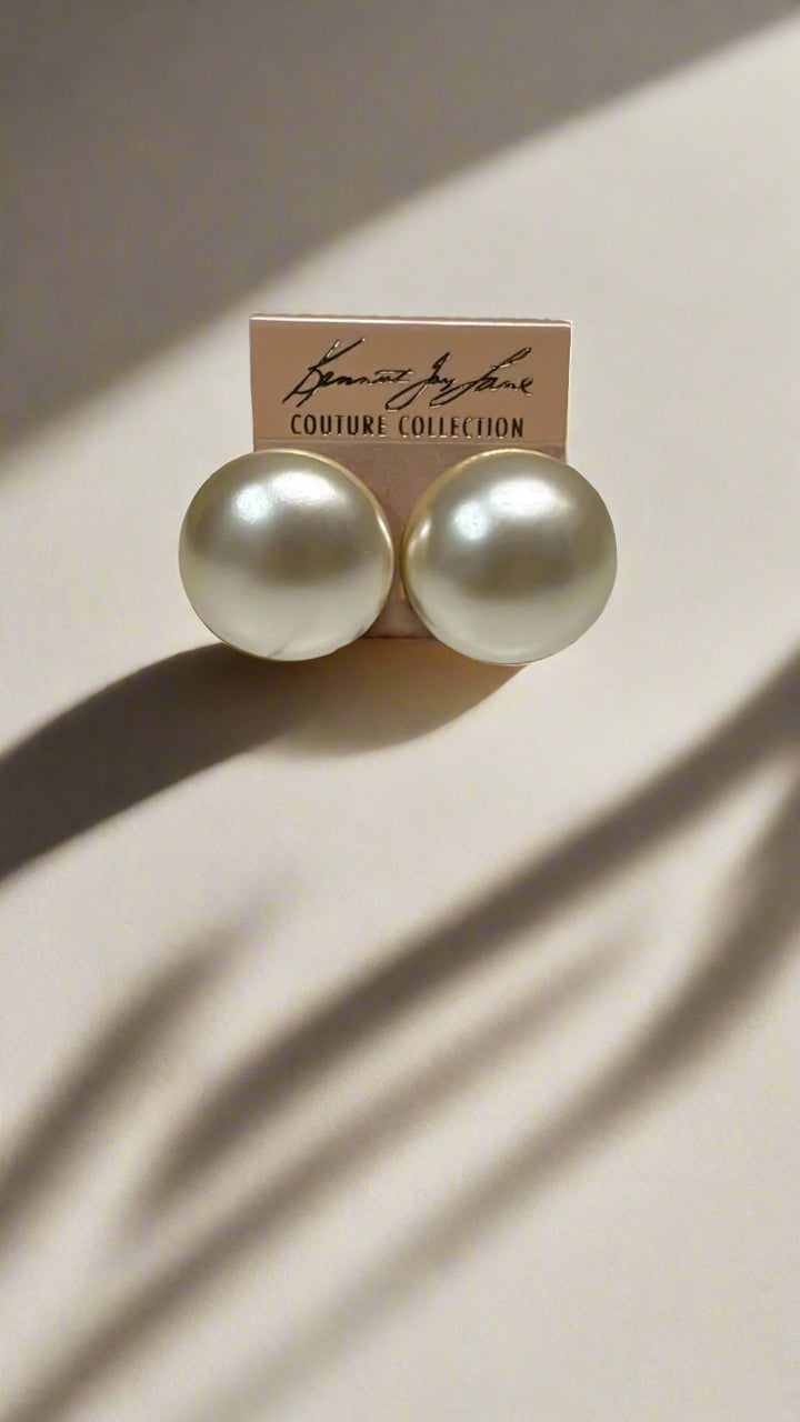 Kenneth Jay Lane Circle Pearl Button Clip Earring - Mildred Hoit