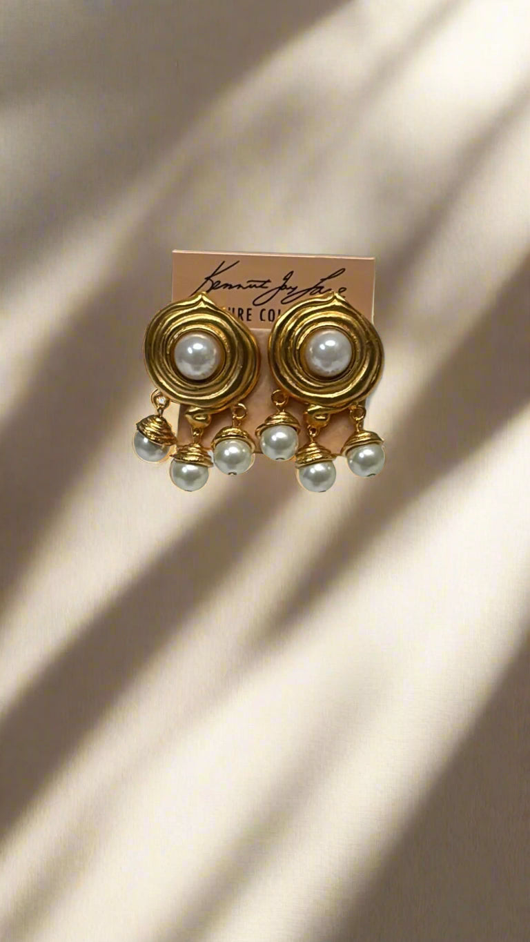 Kenneth Jay Lane Satin Gold Swirl with Pearl Drop Earring