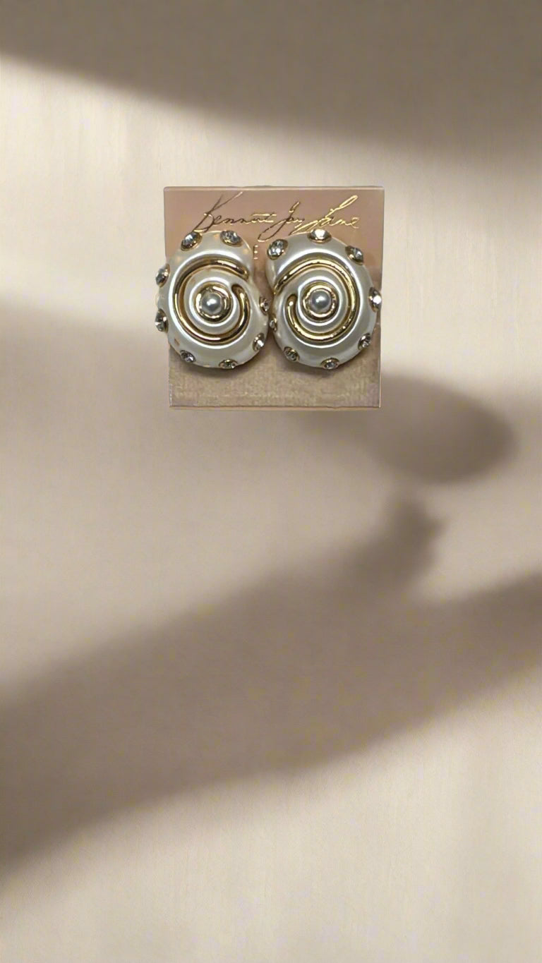 Kenneth Jay Lane White Pearl Snail Earrings - Mildred Hoit