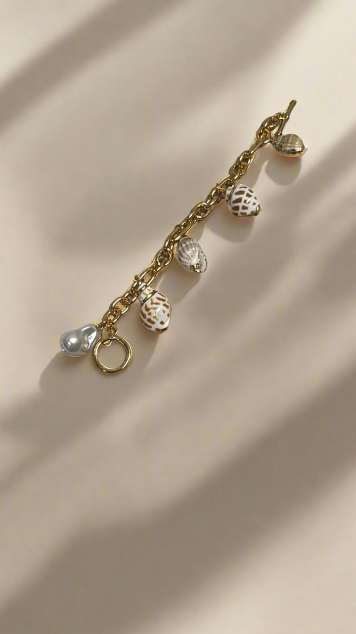 Kenneth Jay Lane Gold Link with Multi Shell Charms Toggle Bracelet