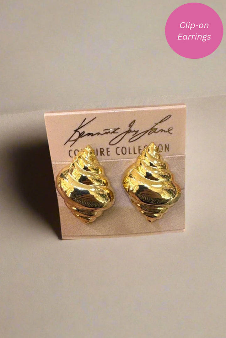 Kenneth Jay Lane Small Polished Gold Shell Clip Earring