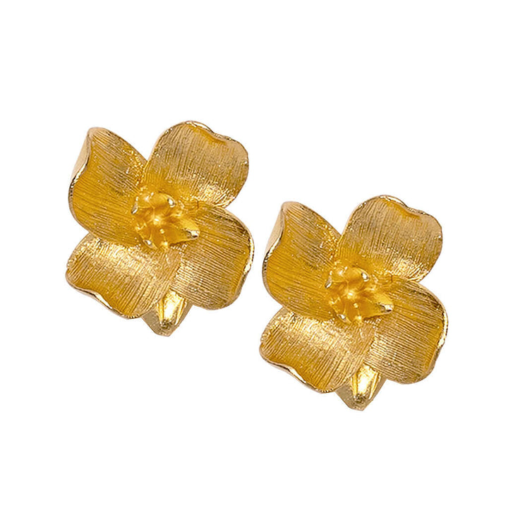 Kenneth Jay Lane Gold Flower Pierced Earrings - Mildred Hoit