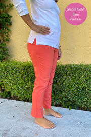 Krazy Larry Stone Pull on Pants in Tangerine available at Mildred Hoit.