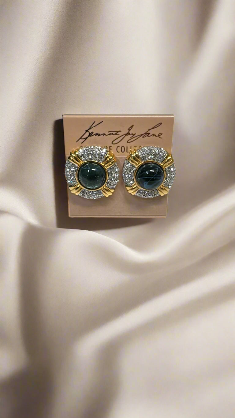 Sapphire Center Button Clip-On Earrings - Mildred Hoit