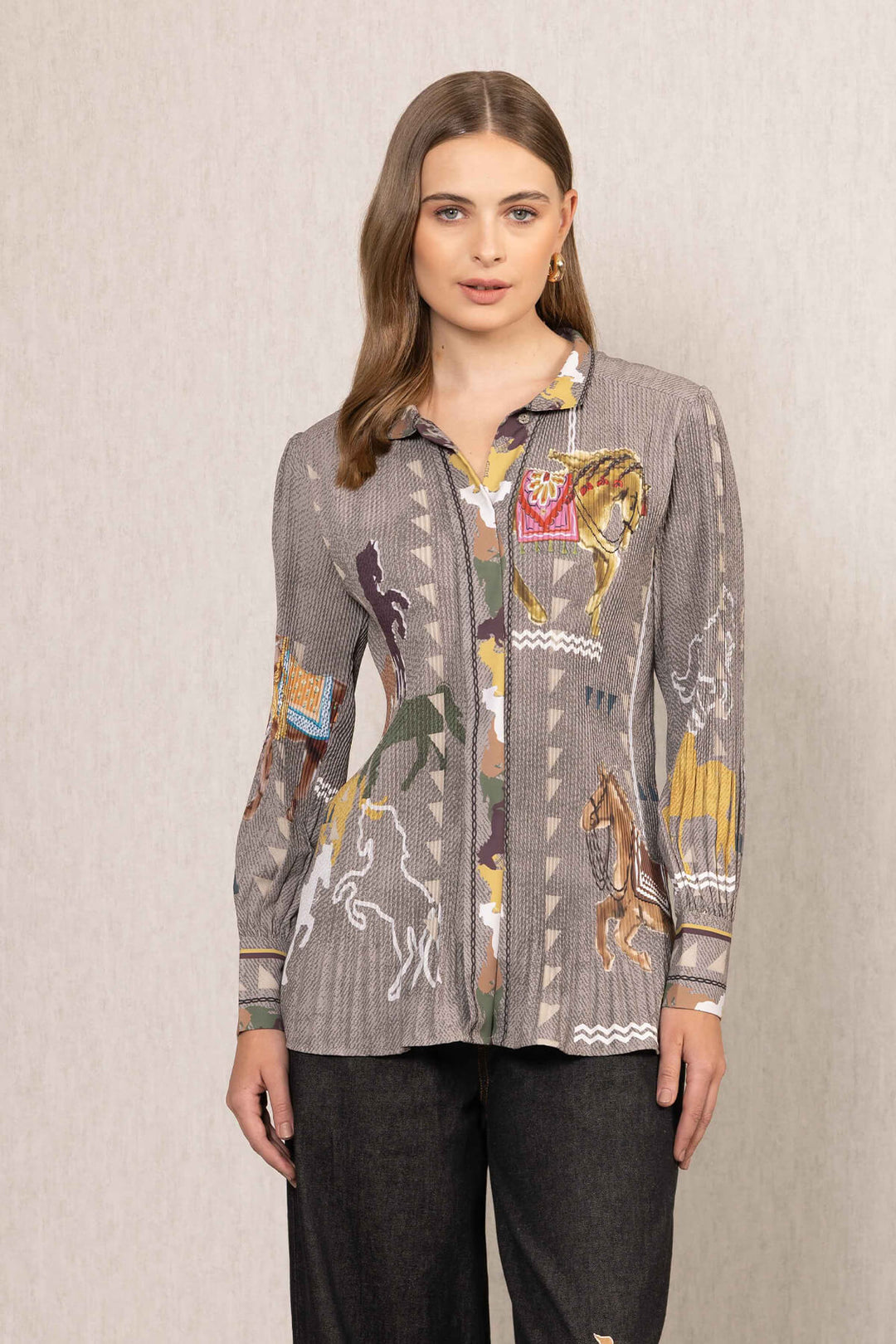 Ranna Gill Knight Pleated Shirt in Multi - Mildred Hoit