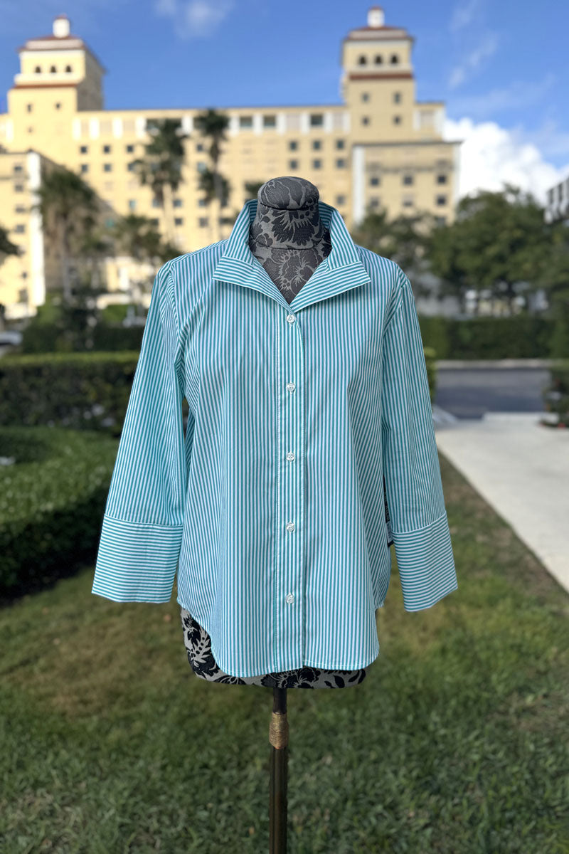 Kal Rieman Greta Placket Shirt in Miami Stripe Green - Mildred Hoit